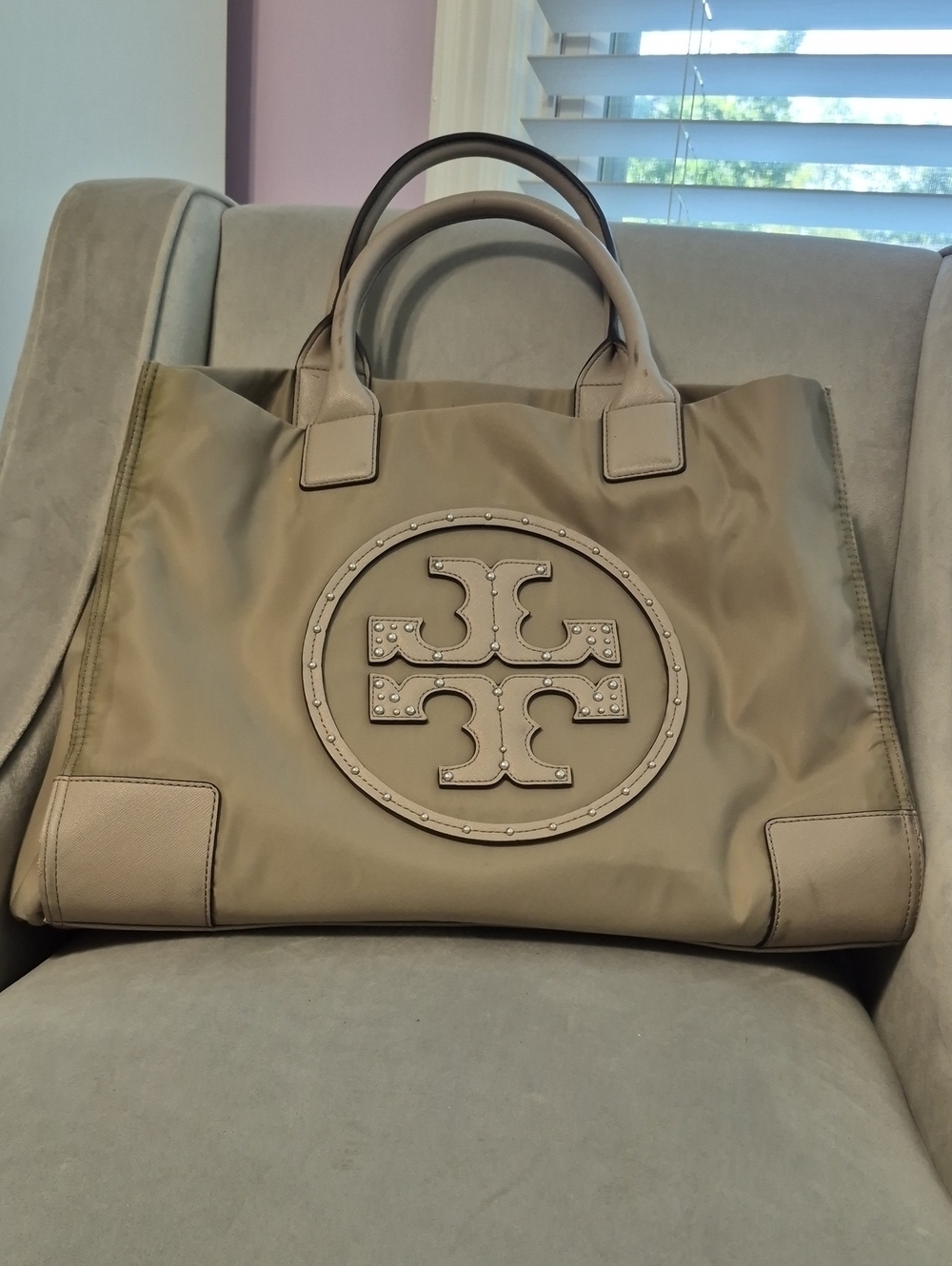 TORY BURCH Beige Taupe Logo Tote AS IS!